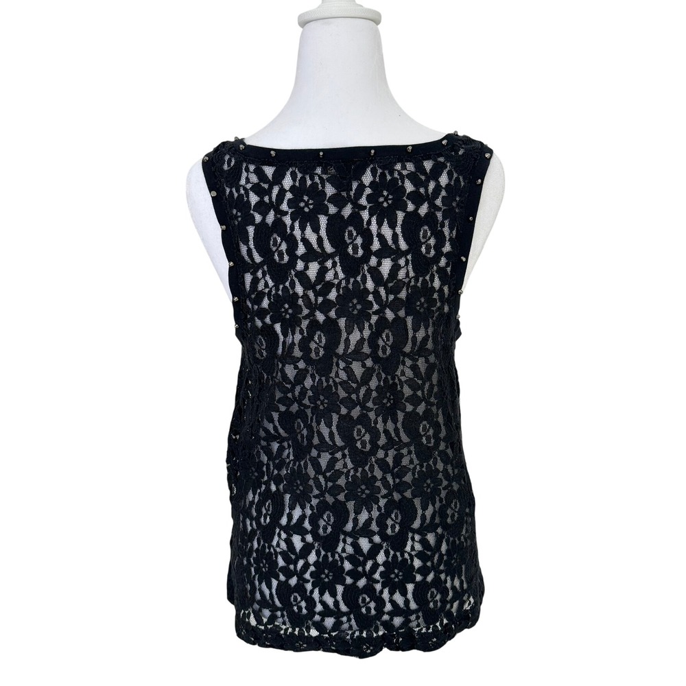 Black Lace Sheer Top Floral Studded Sleeveless Whimsigoth Fairy Womens M Express - Picture 3 of 10
